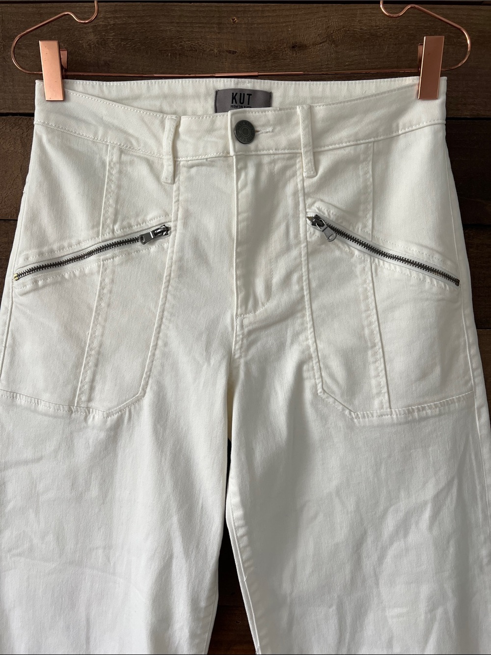 Kut From the Kloth Women's Meg Wide Leg with Zipper Pocket in Off White Size 4 - Picture 4 of 8